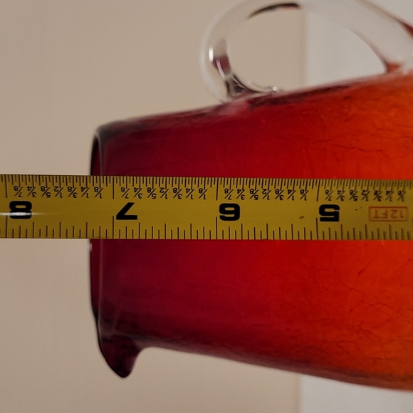 Vintage Hand Blown Ruby Red Crackled Glass Pitcher - Picture 16 of 16
